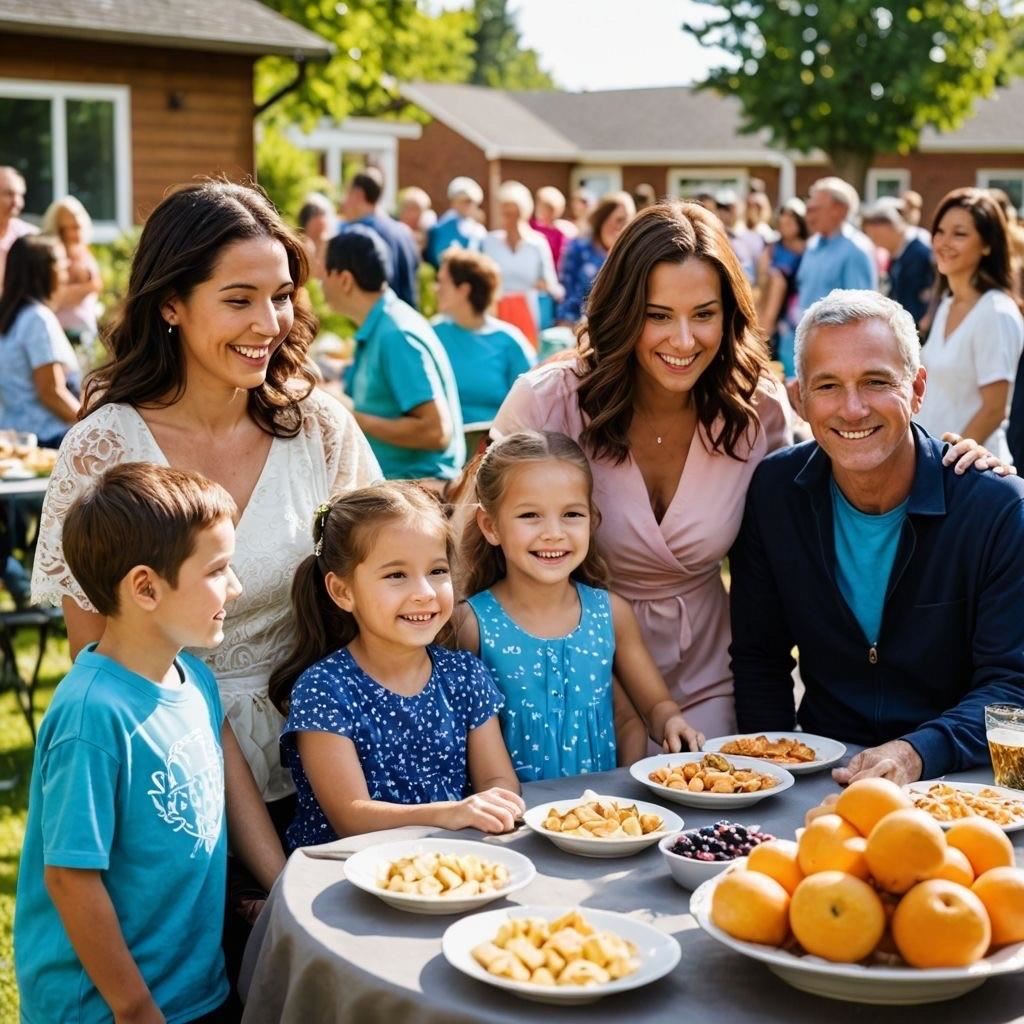 Family enjoying a meal outdoors